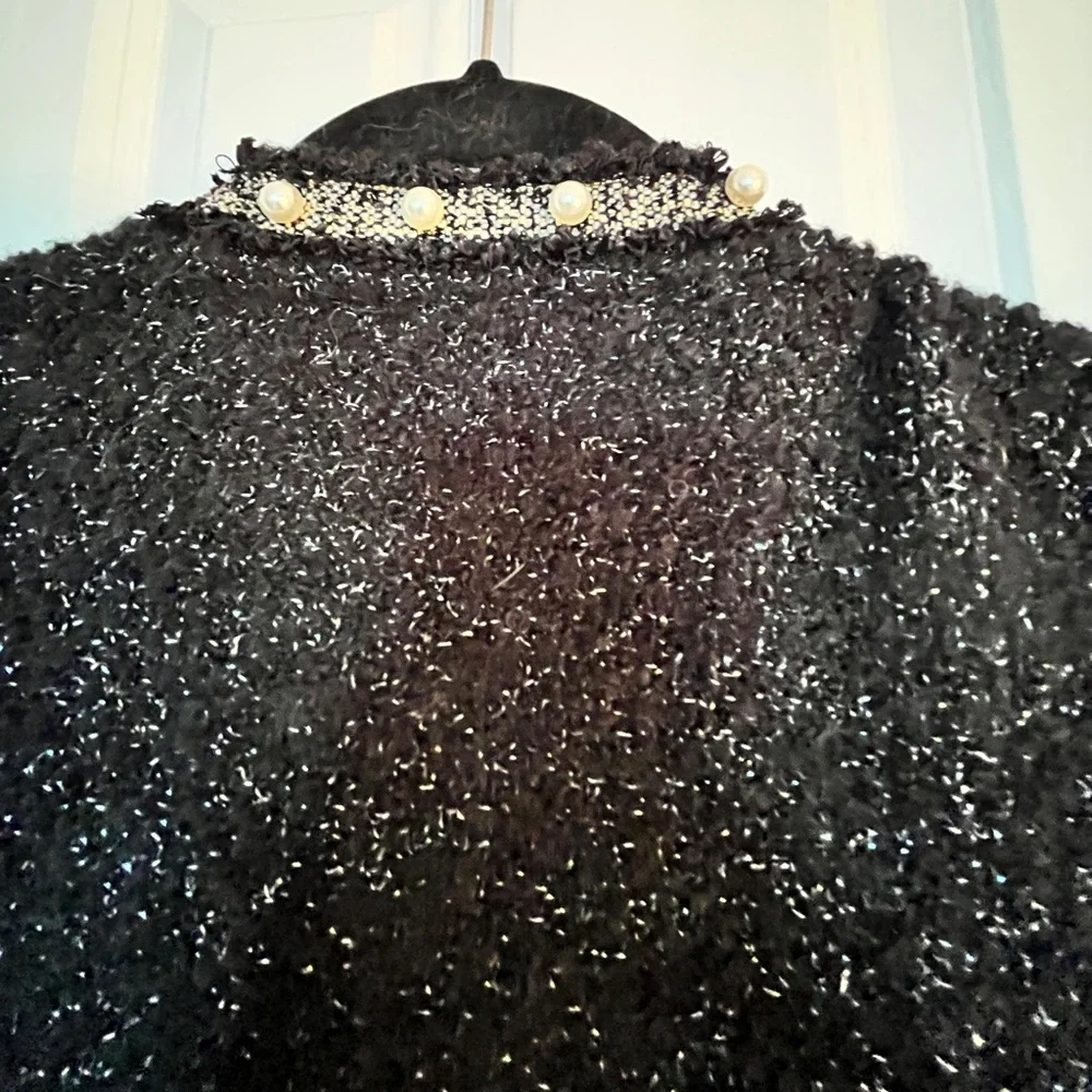 🎀HOST PICK🎀 Stunning WHBM JACKET knit Black Medium pearls silver 🎀 - Picture 7 of 10
